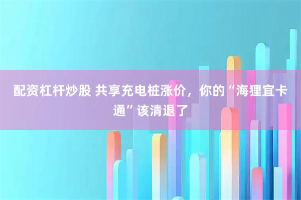 配资杠杆炒股 共享充电桩涨价，你的“海狸宜卡通”该清退了