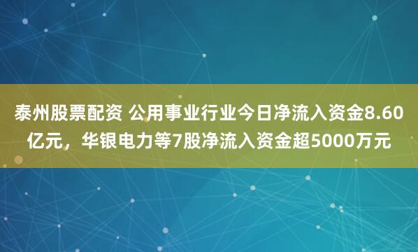 泰州股票配资 公用事业行业今日净流入资金8.60亿元，华银电力等7股净流入资金超5000万元